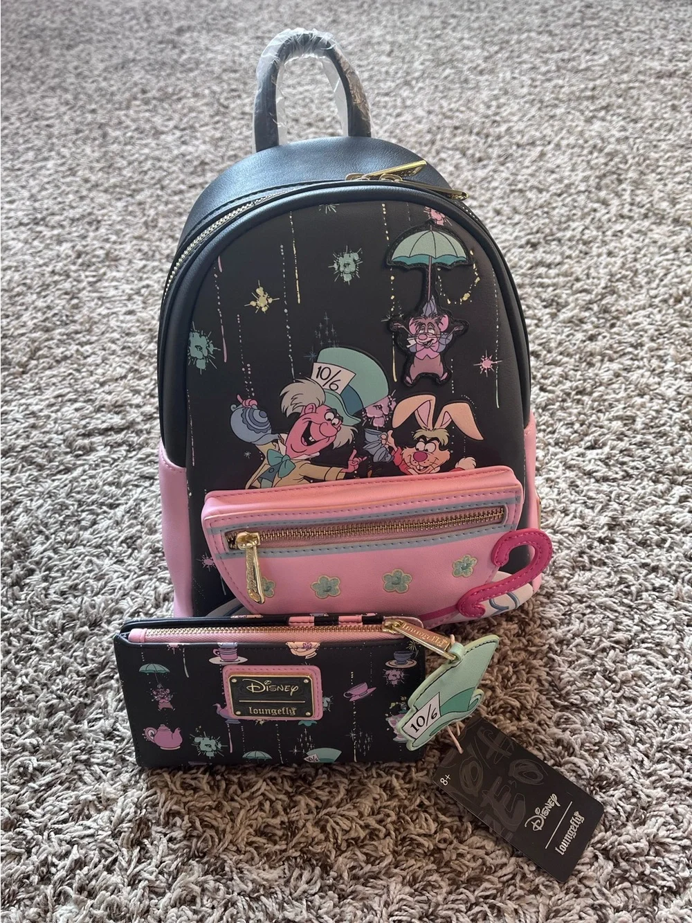 Loungefly Alice & Wonderland Very Unmerry Unbirthday to You Backpack + Wallet